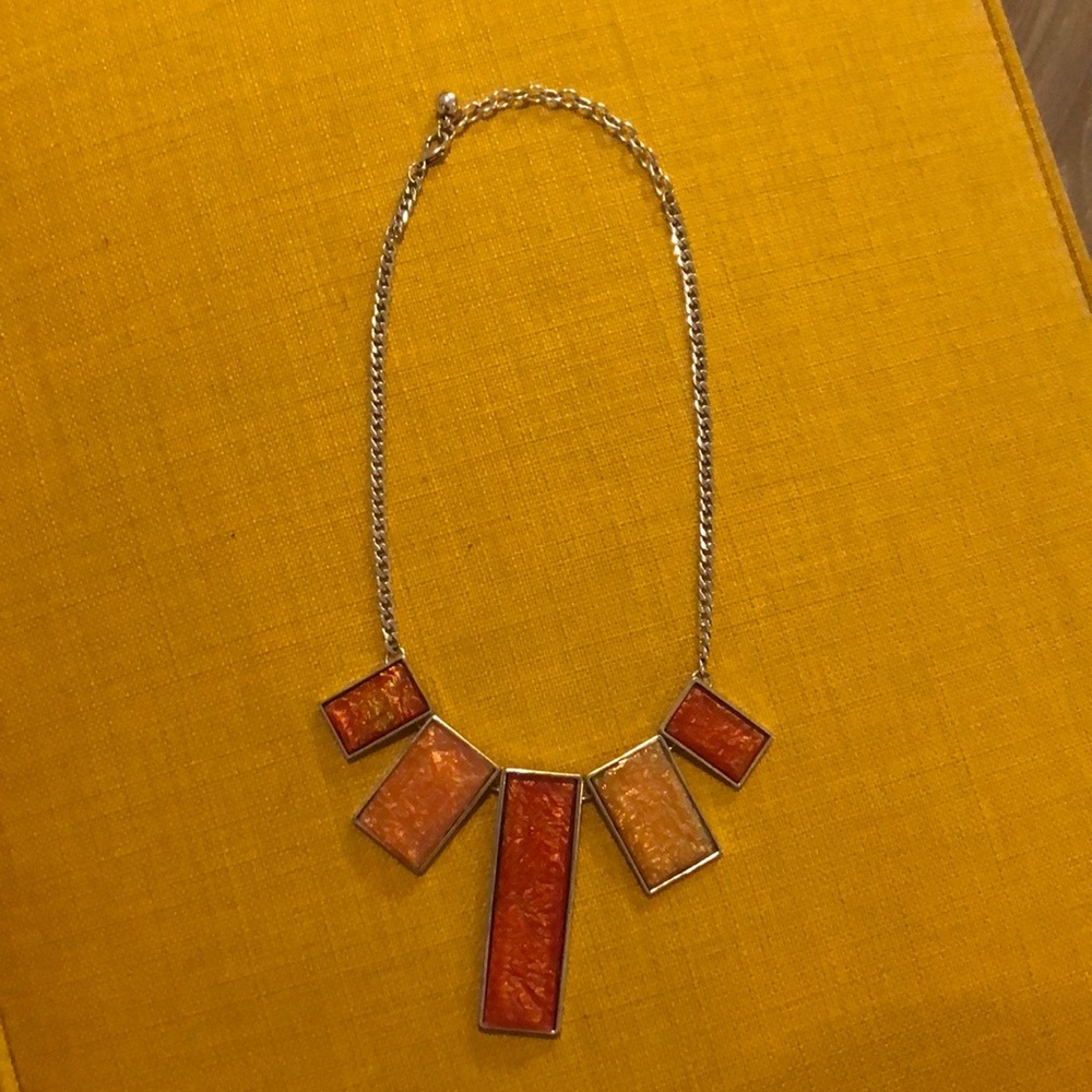 Silver necklace with five iridescent pendants
